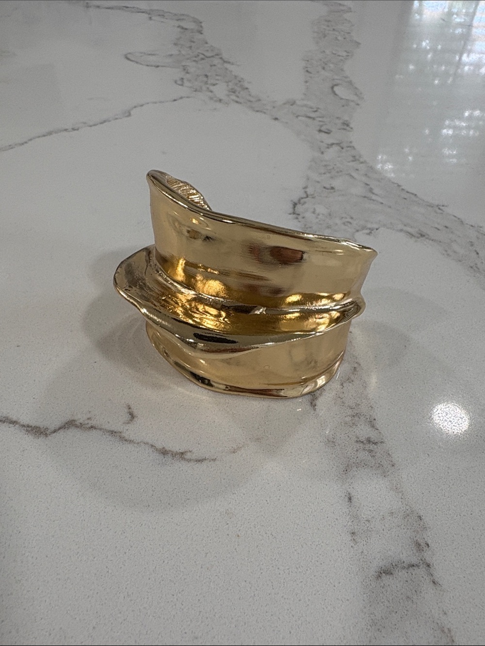 Chunky Gold Metal Organic Shape Molded Cuff Bracelet